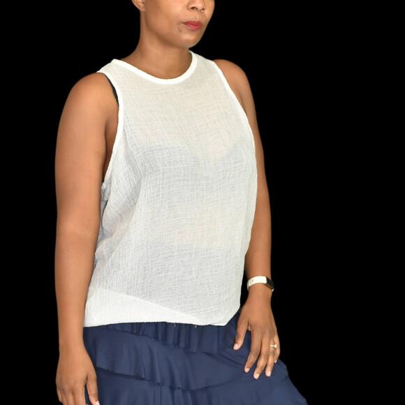 Helmut Lang Gauzy Tank Top White Blouse Sleeveless Draped Sheer Baggy Size Small - Picture 12 of 15
